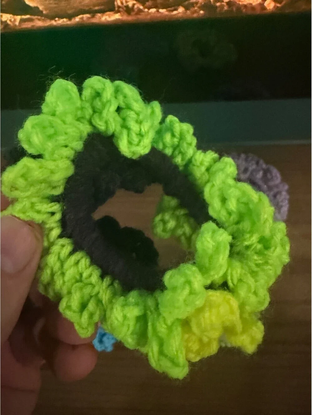 Handmade Crochet Hair Scrunchies Lot of 5 Colorful Yarn Ponytail Hair Ties